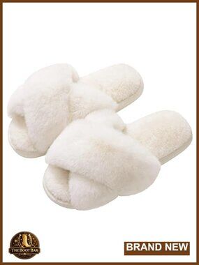 Memory Foam Fuzzy House Slippers for Women Open Toe Cross Band